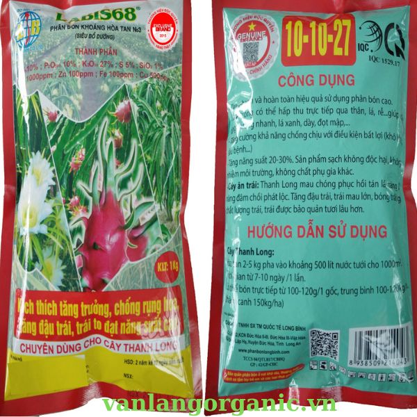 Phân bón NPK khoáng hoà tan đa trung vi lượng hữu cơ 10-10-27