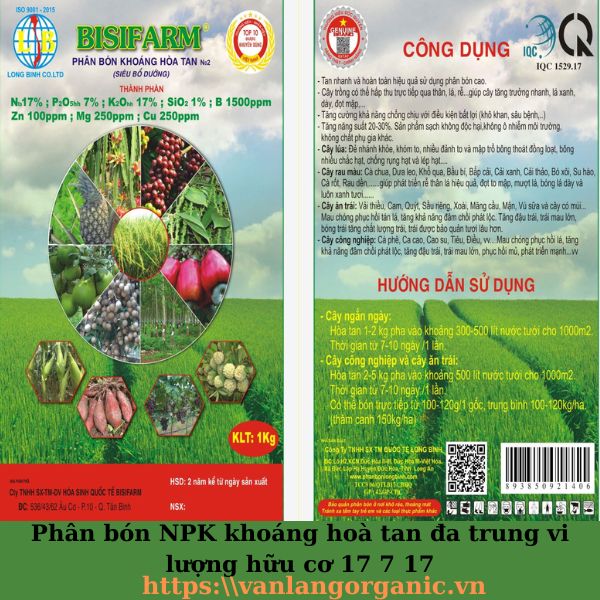 Phân bón khoáng hoà tan NPK hữu cơ đa trung vi lượng 17 7 17
